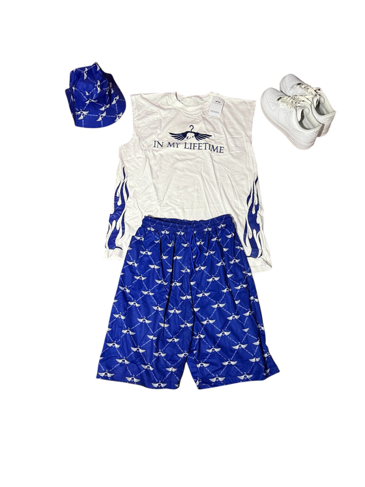 Shorts with zippers set with sleeveless tshirt and matching bucket hat