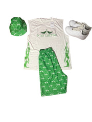 Shorts with zippers set with sleeveless tshirt and matching bucket hat