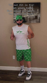 Shorts with zippers set with sleeveless tshirt and matching bucket hat