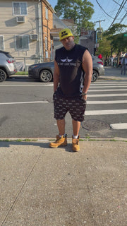Shorts with zippers set with sleeveless tshirt and matching bucket hat