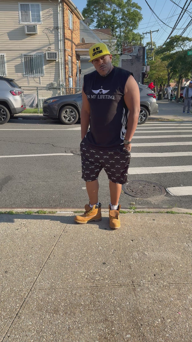 Shorts with zippers set with sleeveless tshirt and matching bucket hat